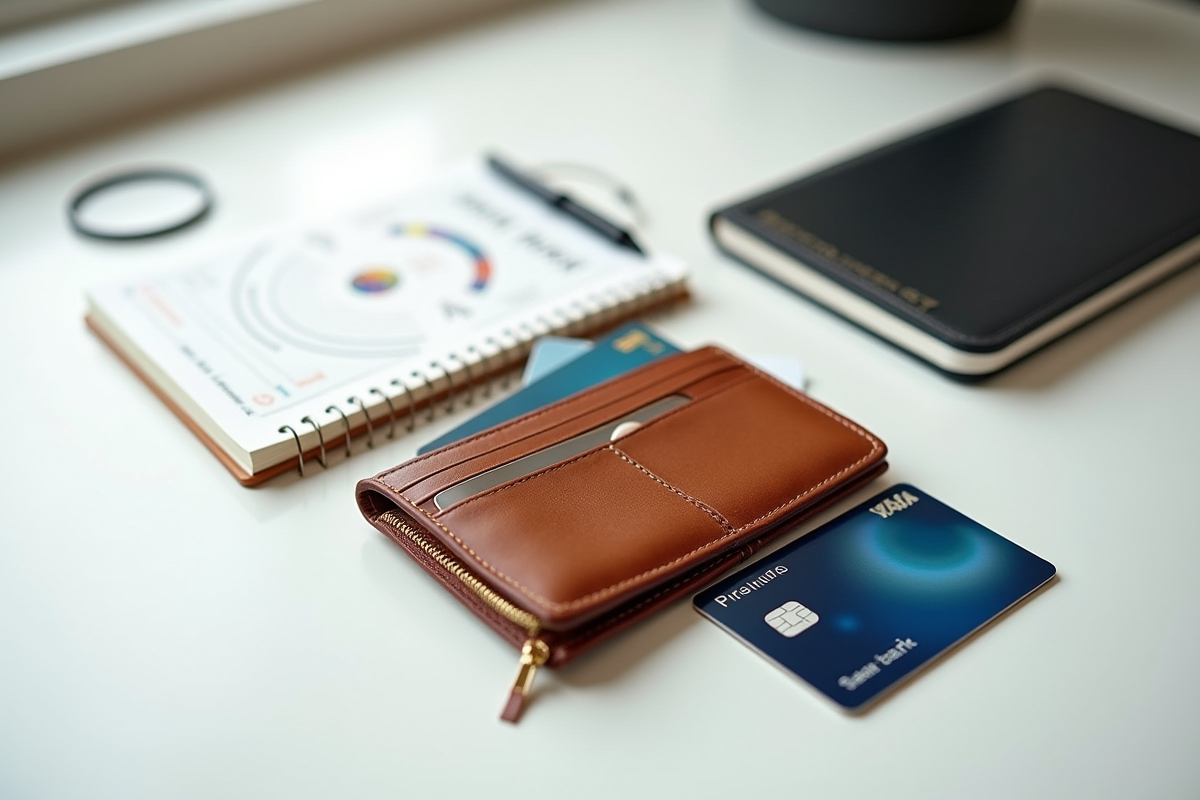 Portefeuille élégant avec cartes de crédit et carnet financier