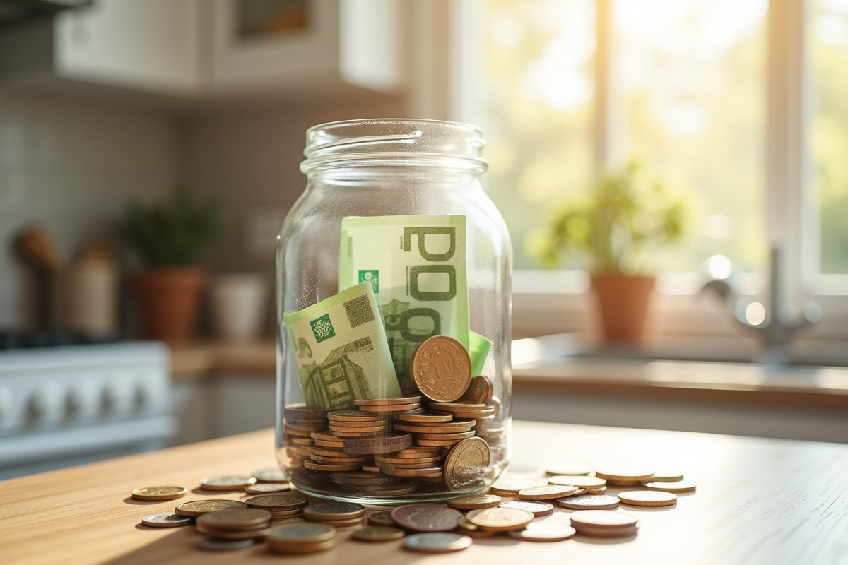 Pot rempli de pièces et billets d