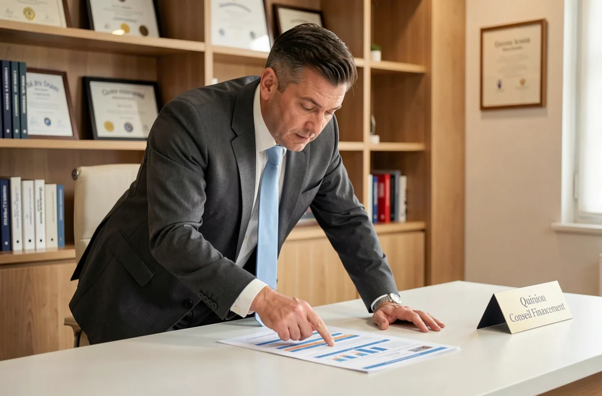 Consultant de Quiniou Conseil Financement présentant un plan de financement immobilier personnalisé