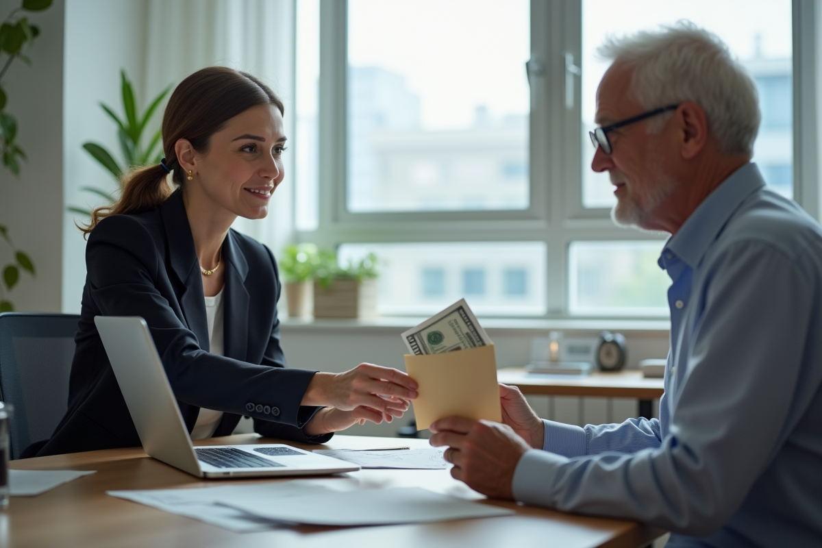 Jeune femme remettant une carte et de l