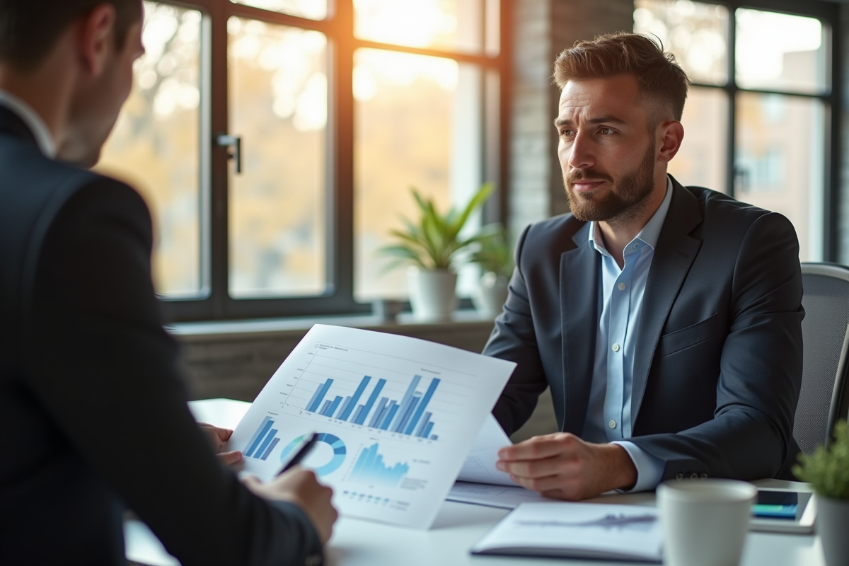 Professionnel d'affaires en réunion avec un client dans un bureau moderne
