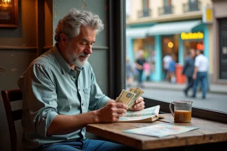 Voyageur homme regardant des billets argentins à Buenos Aires