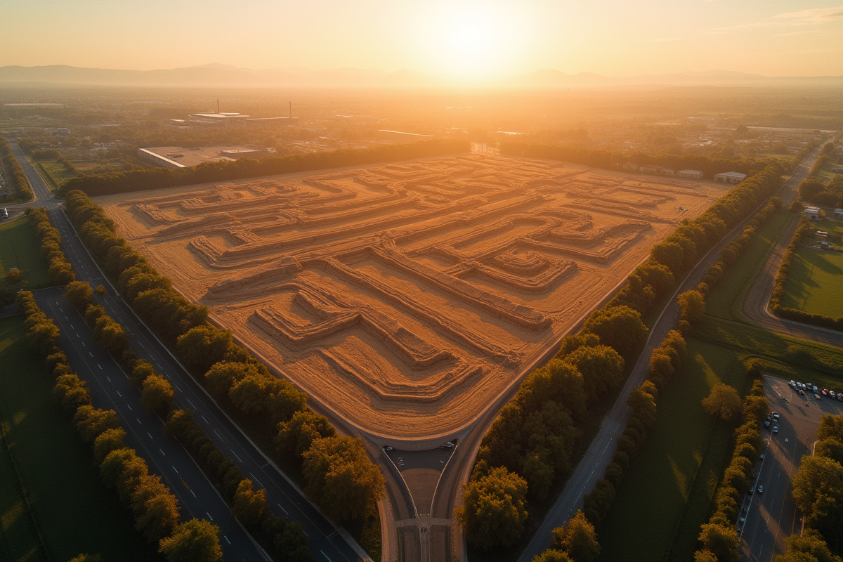 Vue aerienne d un terrain naturel avec lignes de propriété et vegetation